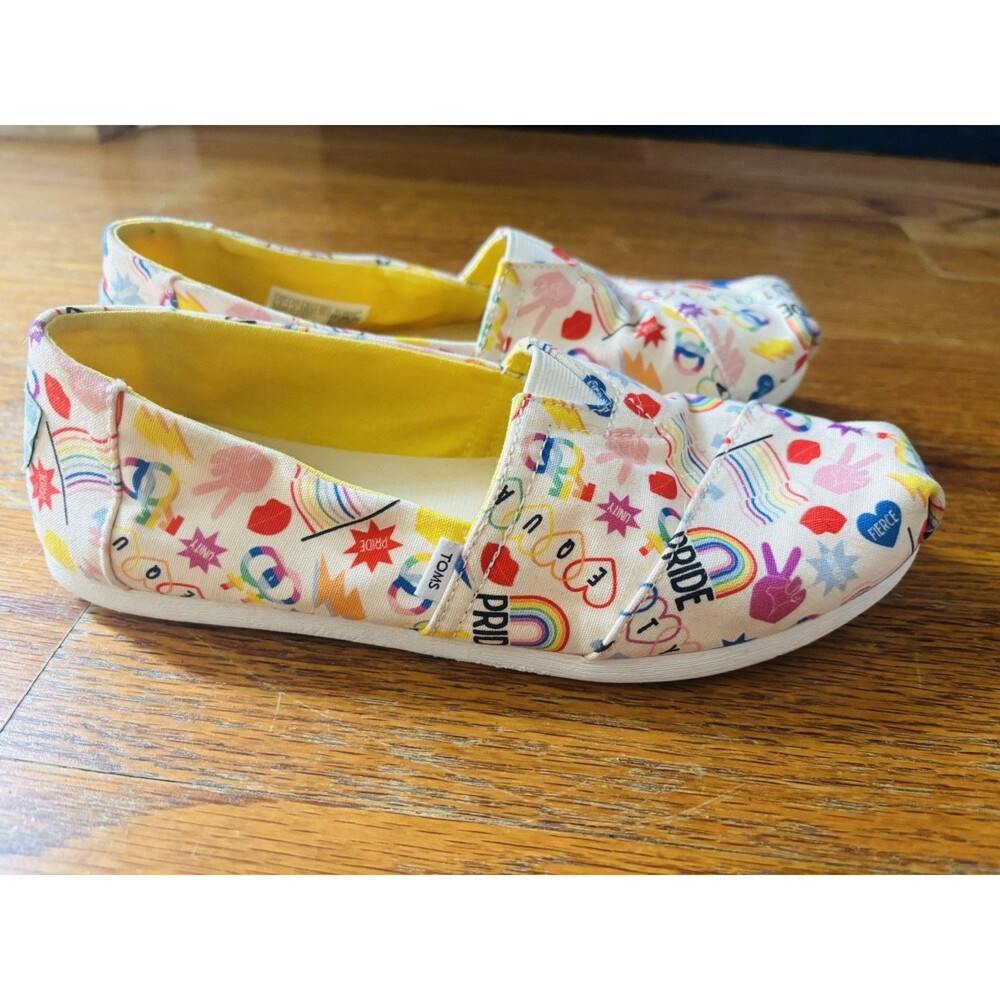 TOMS Women’s White Rainbow Pride Alpargata Slip On Canvas Shoes Unity Love 6